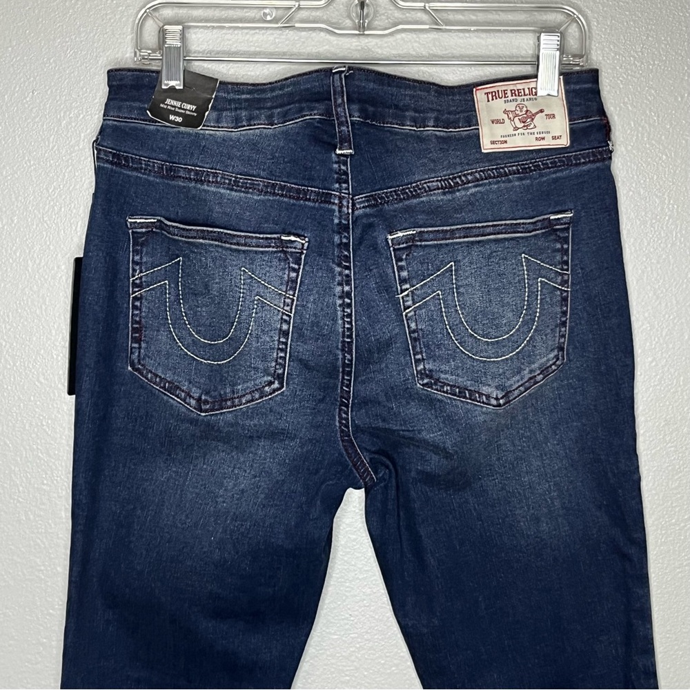 True Religion Jennie Curvy Midrise Super Skinny Women 30 Blue Red Stitch NWT - Picture 6 of 9
